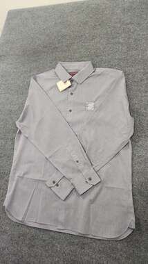 Red House The Home Depot Non-Iron Long Sleeve Button Down Shirt Grey Pinstripe S